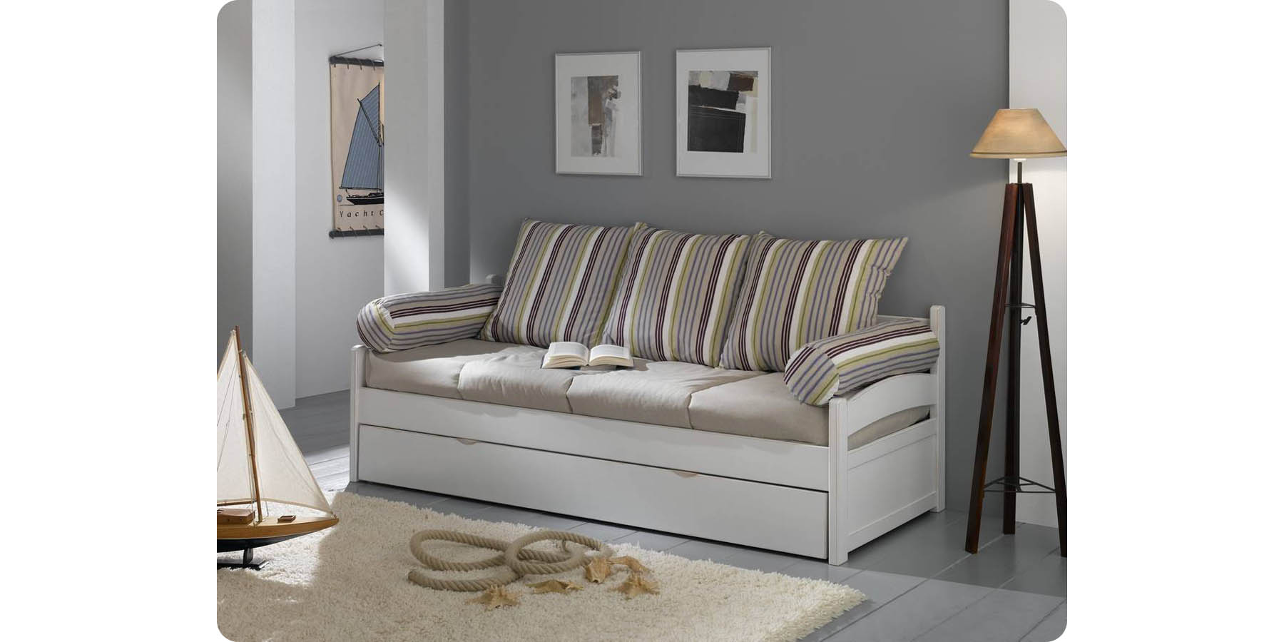 banquette lit gigogne gris